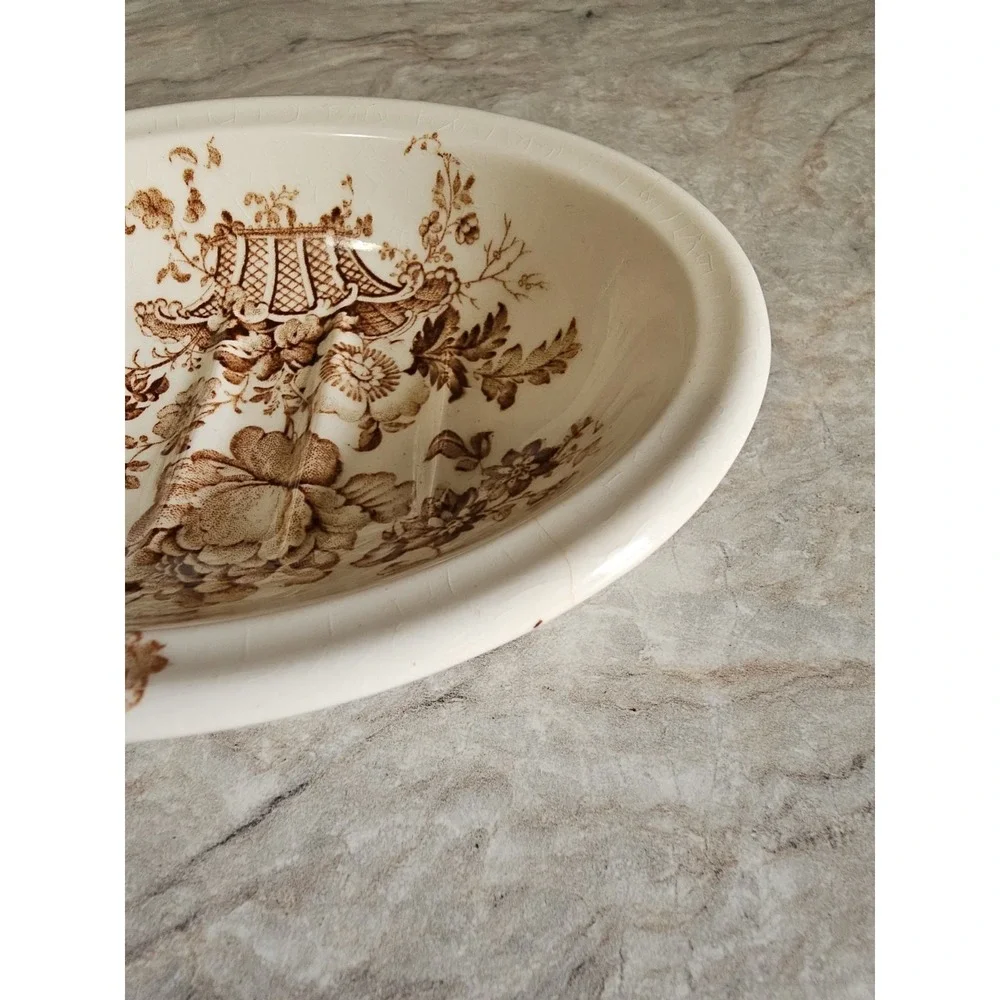 Antique Ironstone Charlotte Royal Crownford England Soap Dish Brown TransferWare